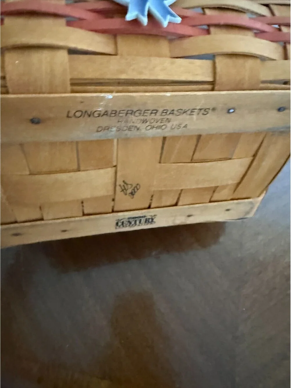 2000 Longaberger Early Blossom Basket w/Liner Protector Plate 2 Pots & Tie-On